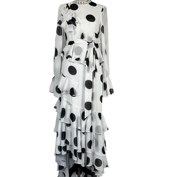 AEL Studio/Amy Enjoy Life Dress Women's Small Bold White Black Polka Dot Ruffle - Picture 1 of 16